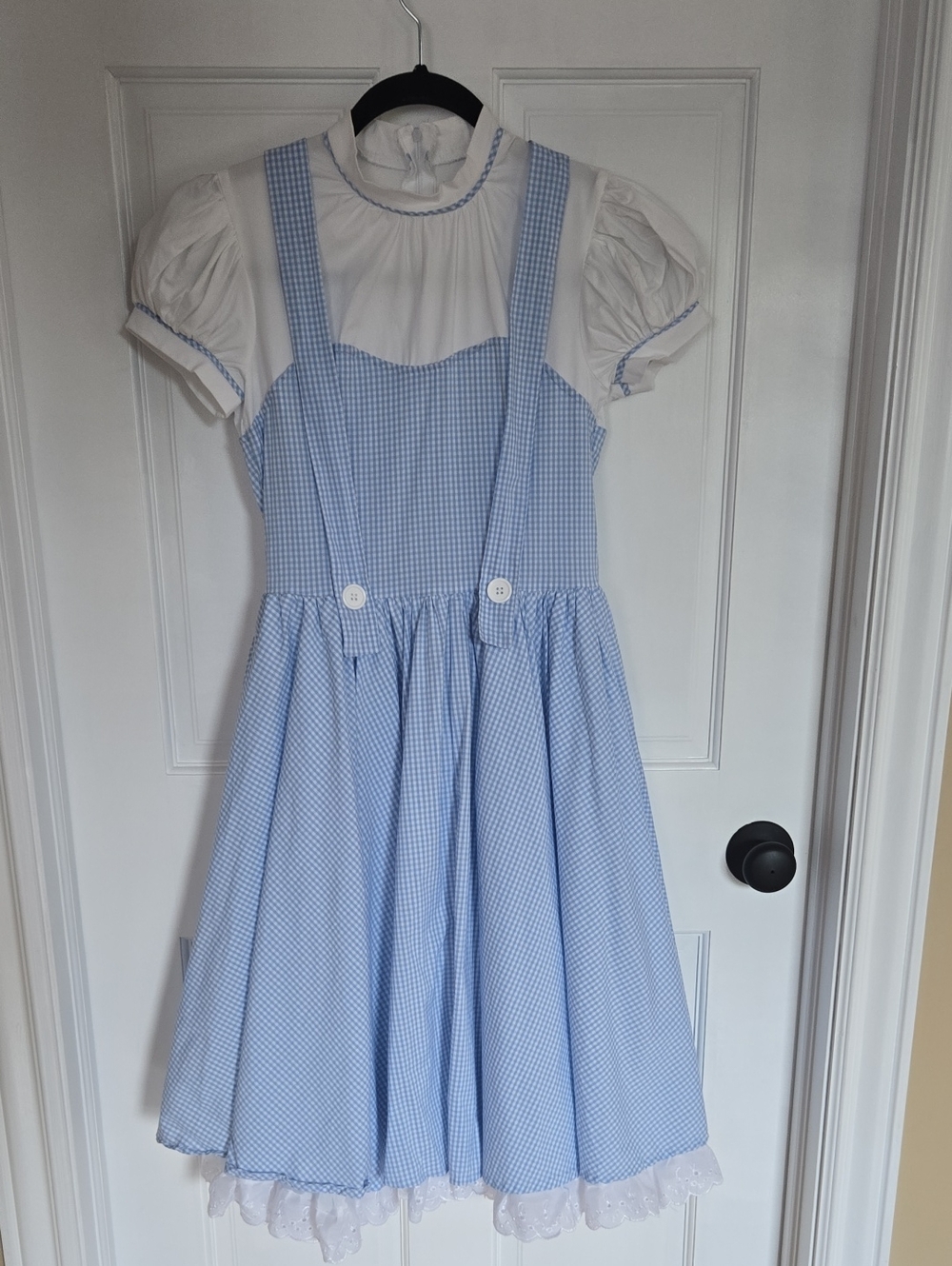 Girls' Light Blue Gingham Pinafore Dress with White Blouse